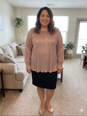 Ava & Viv Rose Gold Metallic Pleated Top